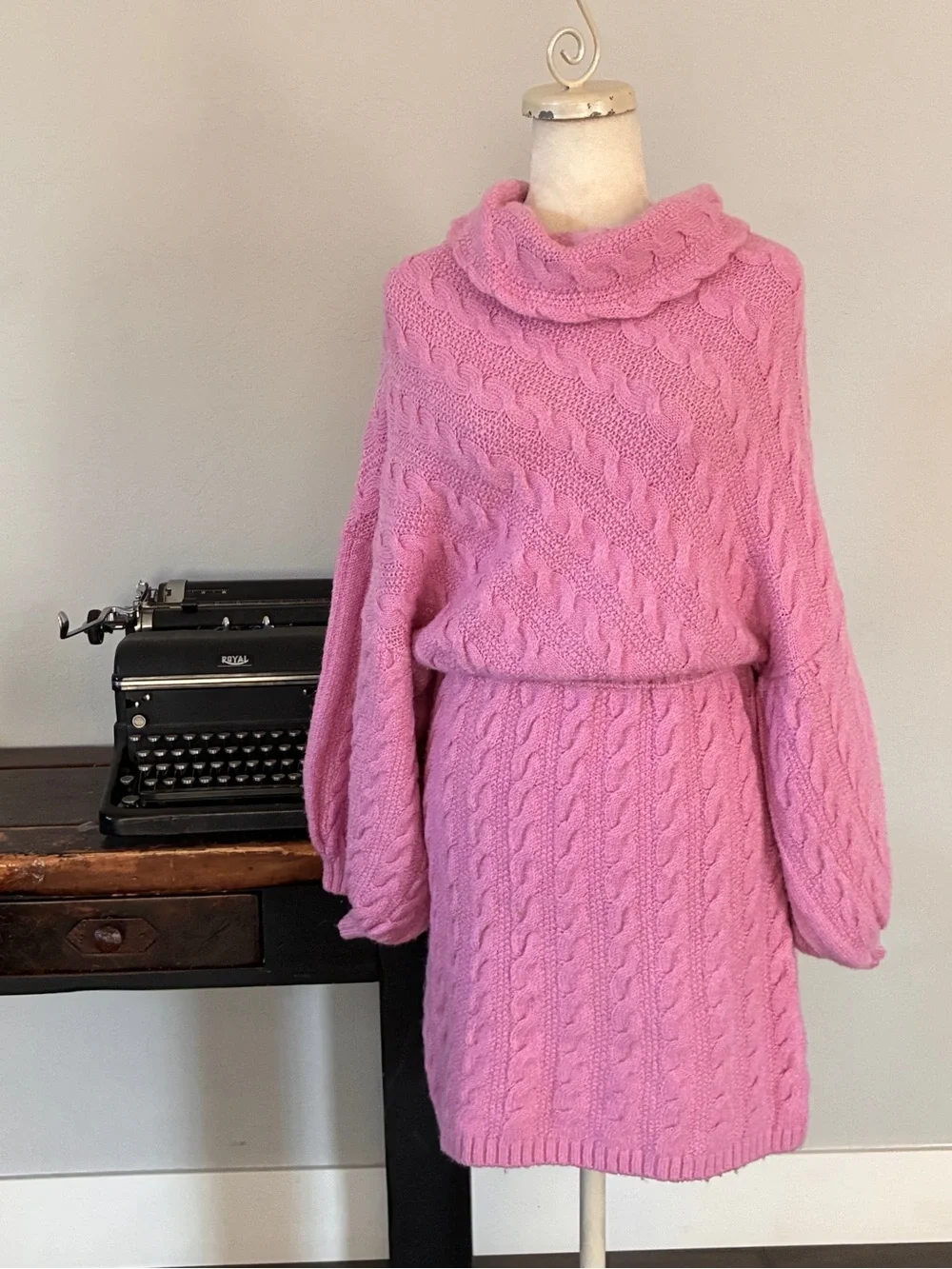 Free People Sweetheart Cable Knit Cowl-Neck Sweater Dress in Pink - Size Medium